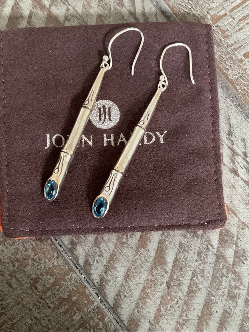 John Hardy Sterling Silver Bamboo Drop Earrings with Blue Stones - Picture 5 of 5